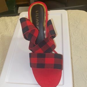 Brand New Liliana Red And Black Plaid Pumps
